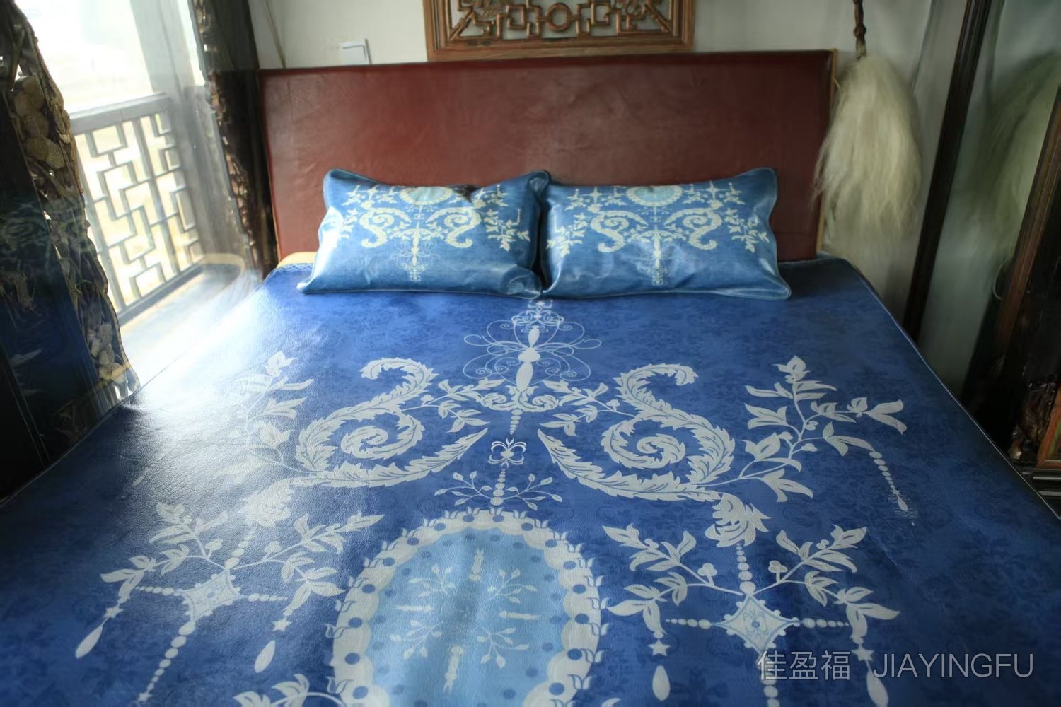 Blue on bed