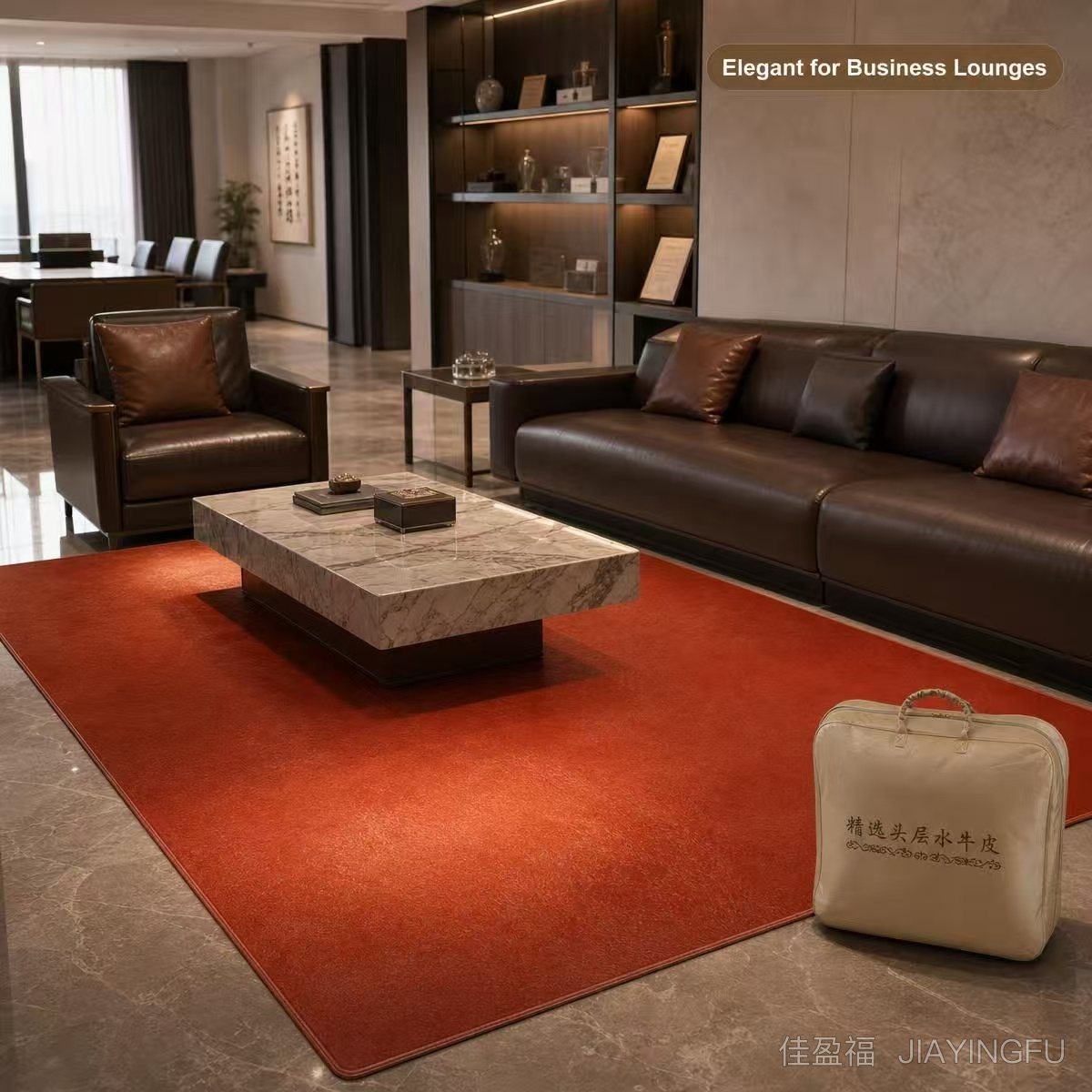 Cowhide rug under a coffee table
