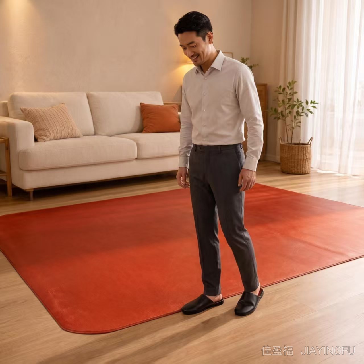 Man standing on a cowhide rug
